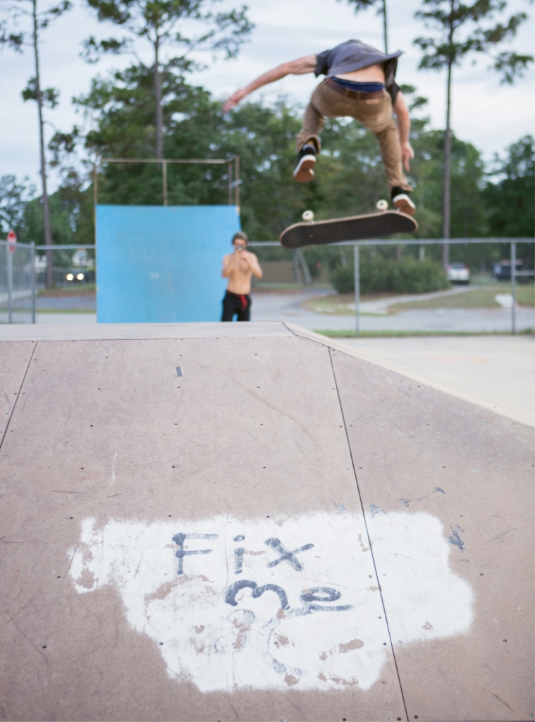 A plea for help painted on the pyramid transition. A Rebuild Matt Hughes committee is working with the city and the community to raise funds for an improved skate park.