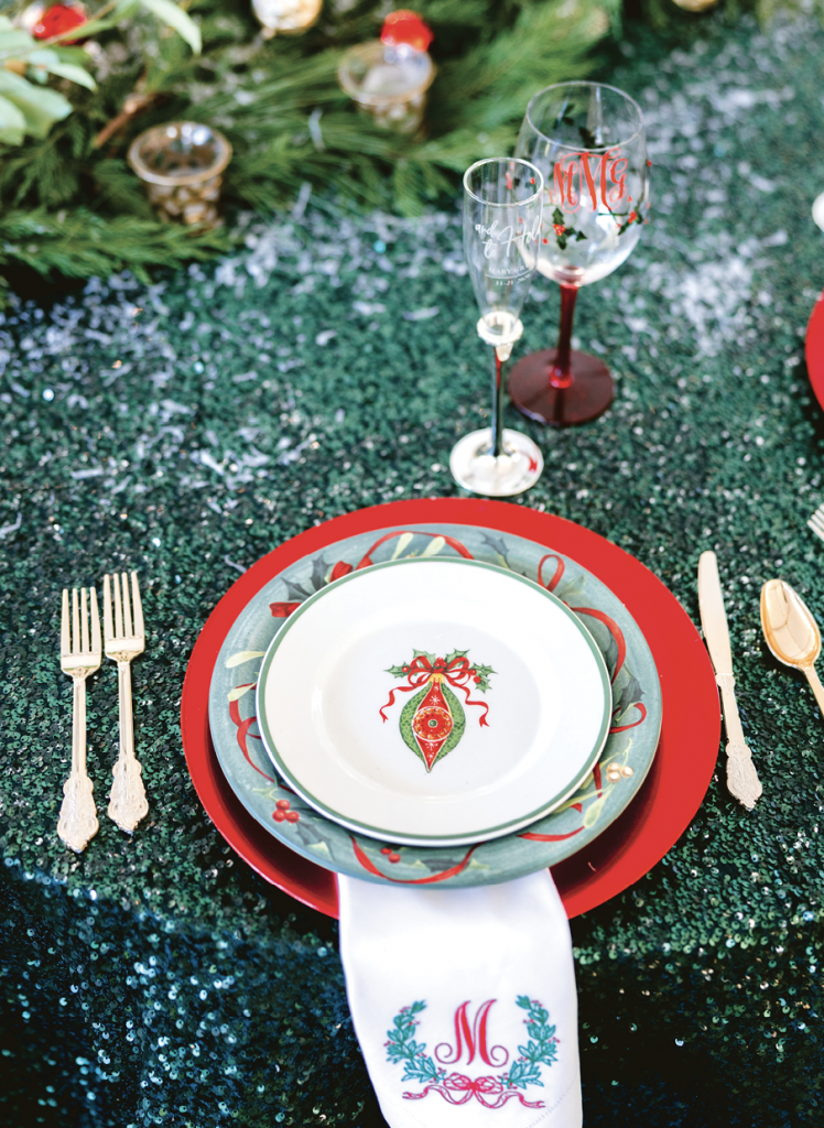 Season&#039;s Greetings: Bride and groom did all they could to get guests into the holiday spirit on their wedding day, from invites to the place settings, and more.