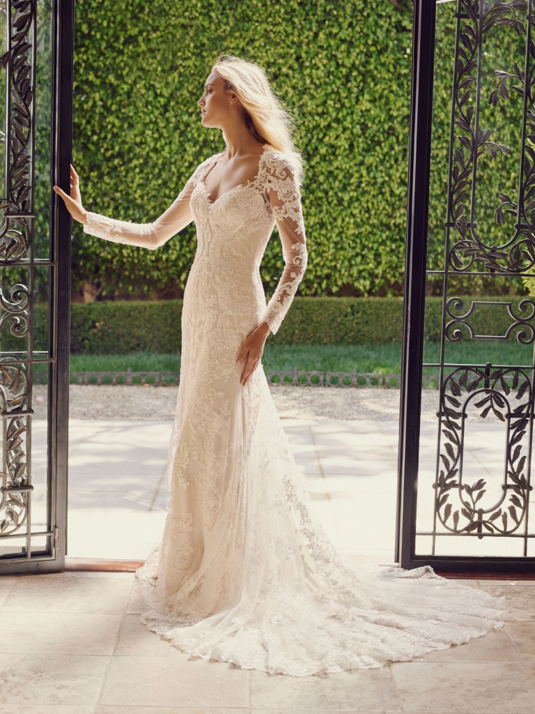 Lace Tattoo Sophisticated, carefree and elegant all in one romantic gown. The long lace train and elaborate applique sleeve detail give this Casablanca dress a modern look to a timeless silhouette for your wedding.  Amanda’s Collection, $1,280