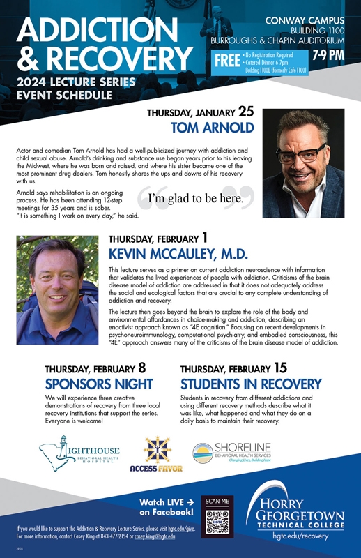 HGTC Flyer with this year’s lecture series lineup, including actor and comedian Tom Arnold.