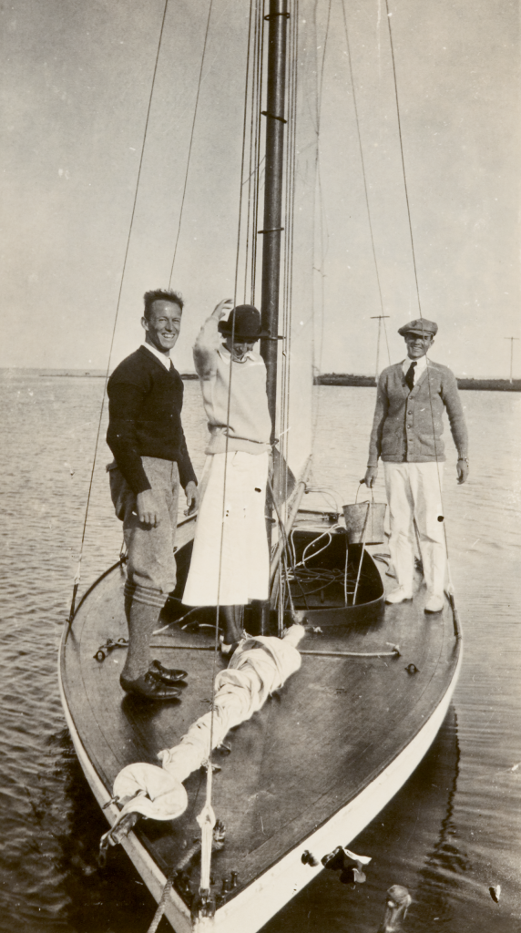 Aboard “Miladi” on Great South Bay in 1916; Belle went on to become the first woman to win a major race there.