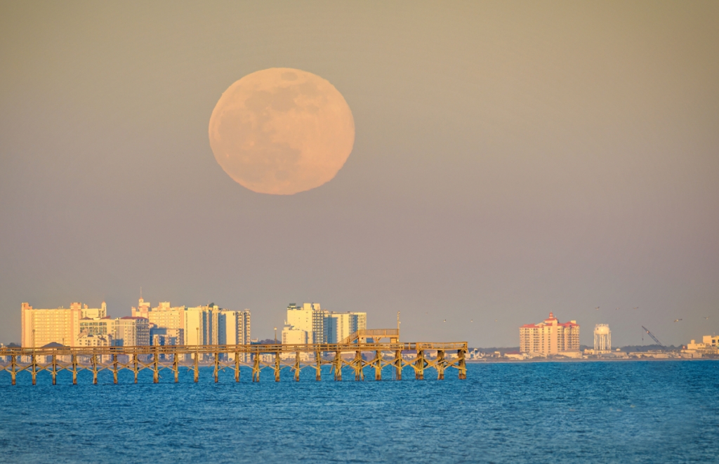 A Lunar Day At The Beach - Jon Snyder From Myrtle Beach looking toward the Apache Pier and Cherry Grove Beach