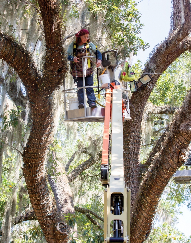 Crews install more than 110,000 strands of lights and use more than six miles of power cords.