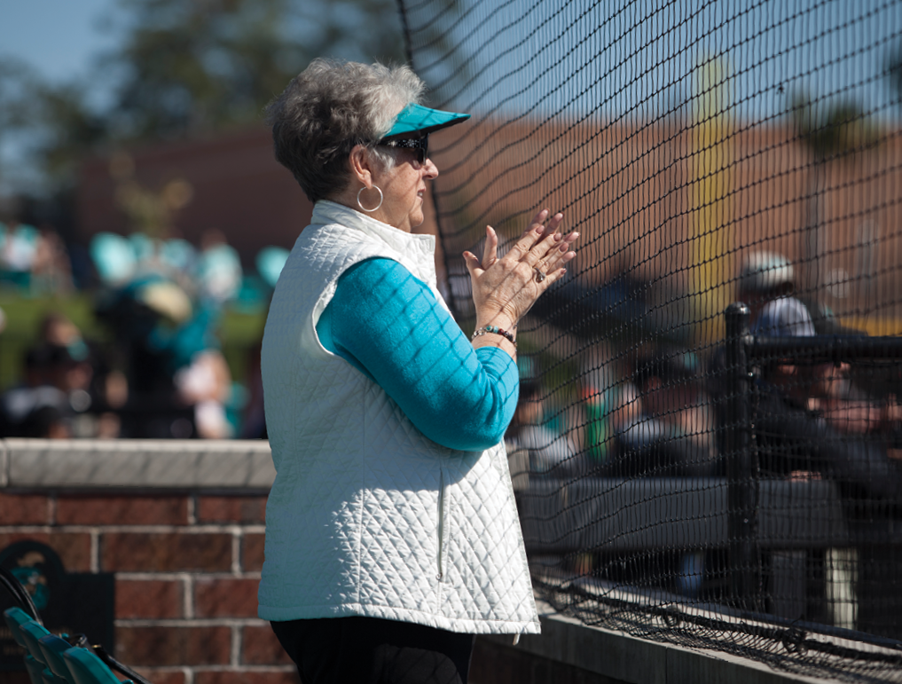CCU fan Linda Vereen cheers on the Chants from the front row.