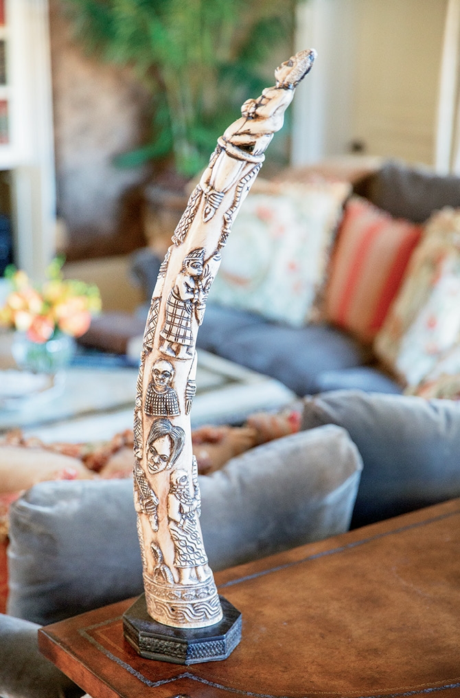 The Tozzoli Home: A carved ivory tusk.
