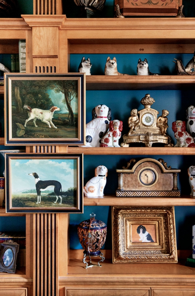 The McKenzie Home: Linda’s years of professional dog training makes a statement in her collection of paintings, needlepoint pillows and ceramic knick knacks.