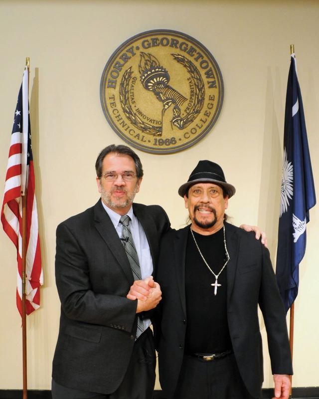 Created in 2008 by Casey King, HGTC’s Addiction and Recovery Lecture Series grew from humble beginnings into multiweek events with celebrity speakers. King with Danny Trejo.