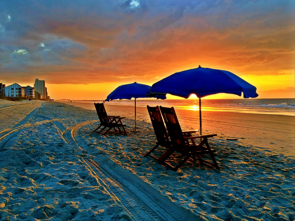 Chairs, Blue Umbrellas, Beach Sunrise, Photographer: Joey O’Connor, Where: Garden City