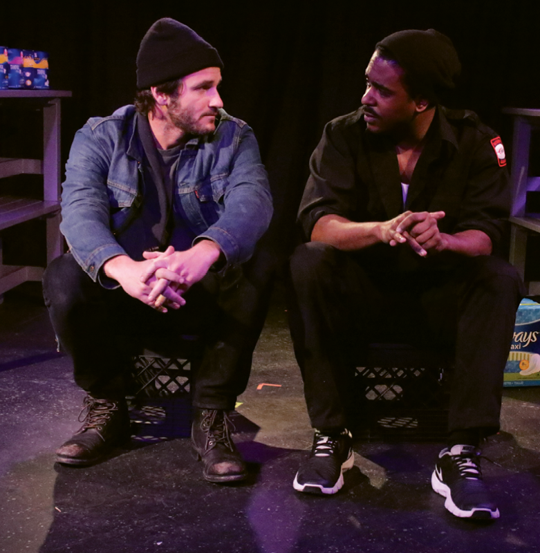 Kane and Khalil Muhammed on stage off-Broadway in Check-Out, a play produced by his non-profit theater group the Collective.