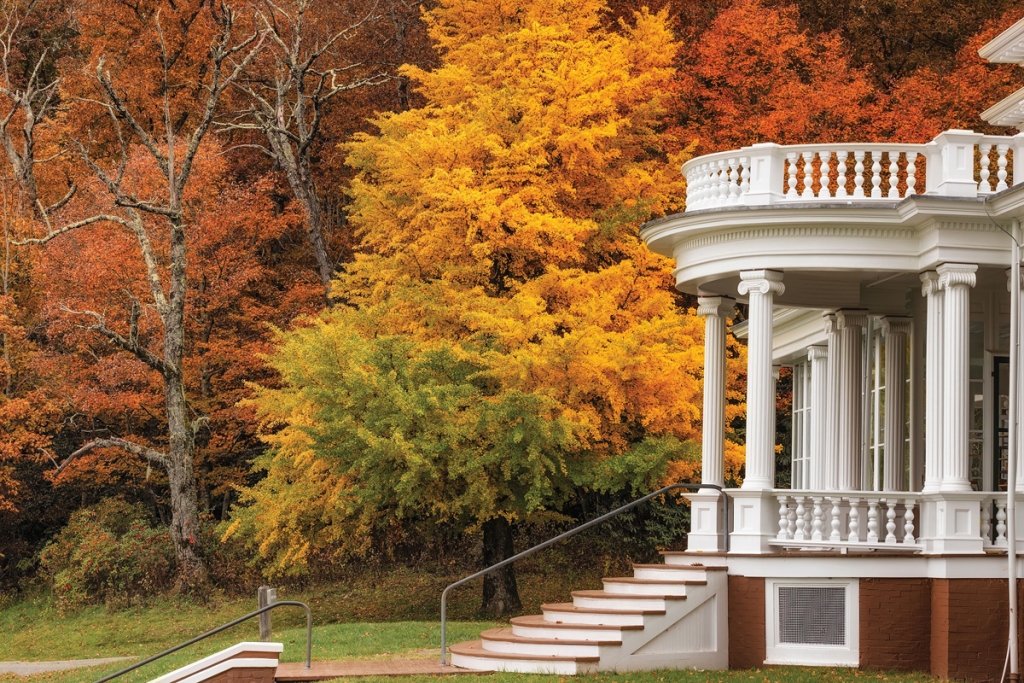 The quaint town of Blowing Rock is named for a legendary mountain outcropping with a nearly constant updraft (left), and the Moses H. Cone Memorial Park offers a glimpse into the Gilded Age, mountain style.