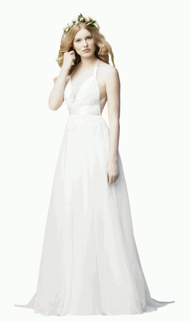 D.I.D BY WATTERS: The Nona dress is a soft netting and lace design with a deep V-neck and criss-cross straps and an A-line skirt. The Little White Dress, $935