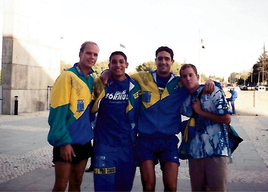 Silva, second from left, at the Latin Cup in Portugal in 1998, when he broke the Brazilian National Record in the 200M breast stroke. Pictured with Silva are Fernando Sherer, Gustavo Borges and Pedro Monteiro (Sherer and Borges are Olympic medalists).