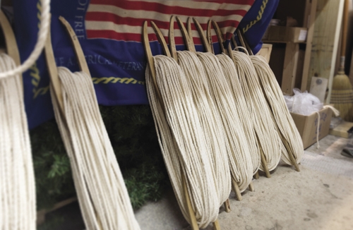 Strands of cotton rope ready to be woven into Pawleys Island hammocks.