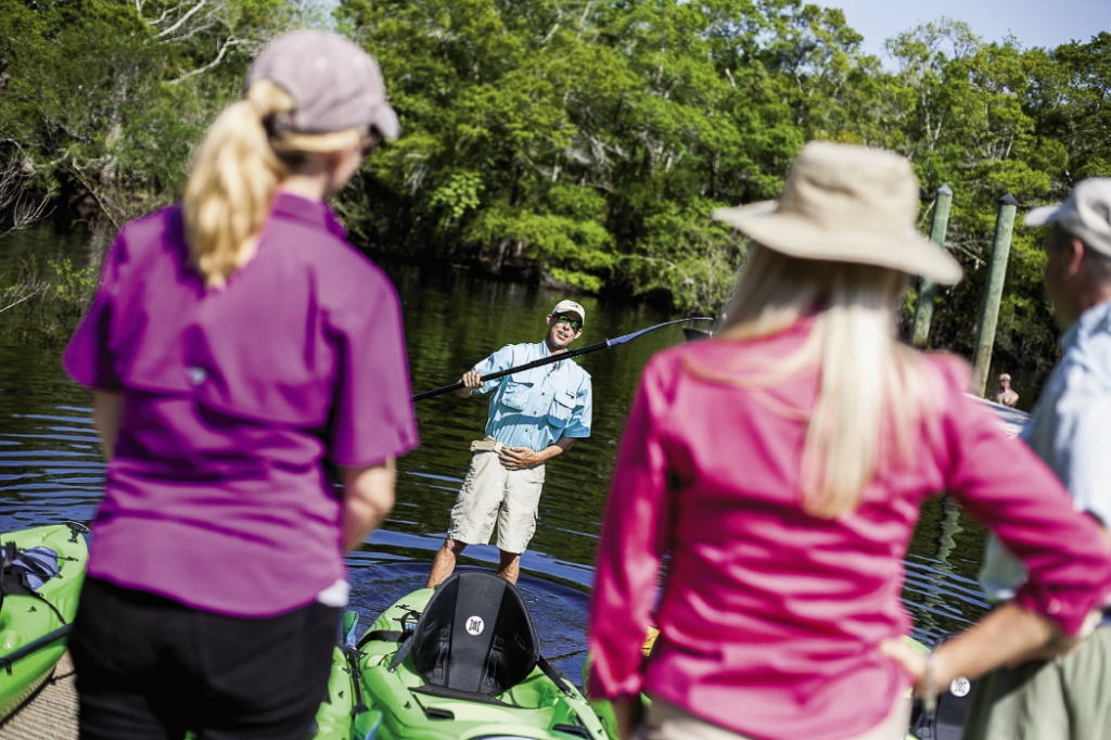 Justin Summerall of J&amp;L Kayak Ecoventures gives instructions before starting the tour.