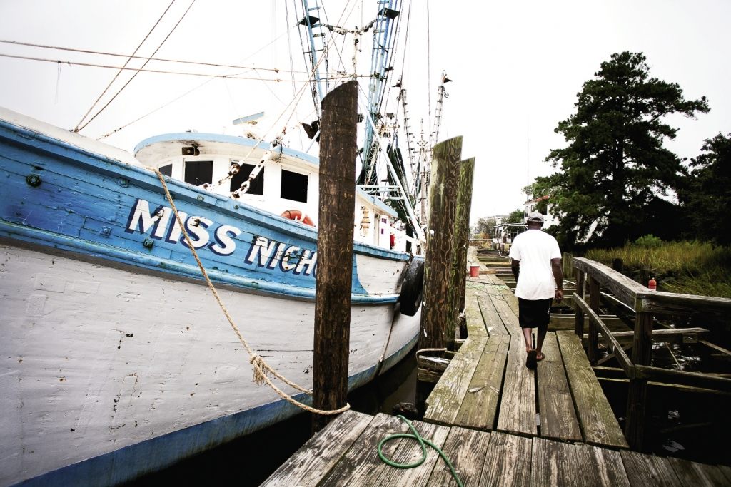 Hauling in the Day’s Catches: Thirty miles south of Myrtle Beach in the port city of Georgetown, shrimp boats line the dock by the Independent Seafood Market.