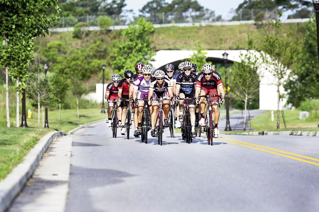 A group rides in a popular area behind the YMCA, along the Intracoastal Waterway.