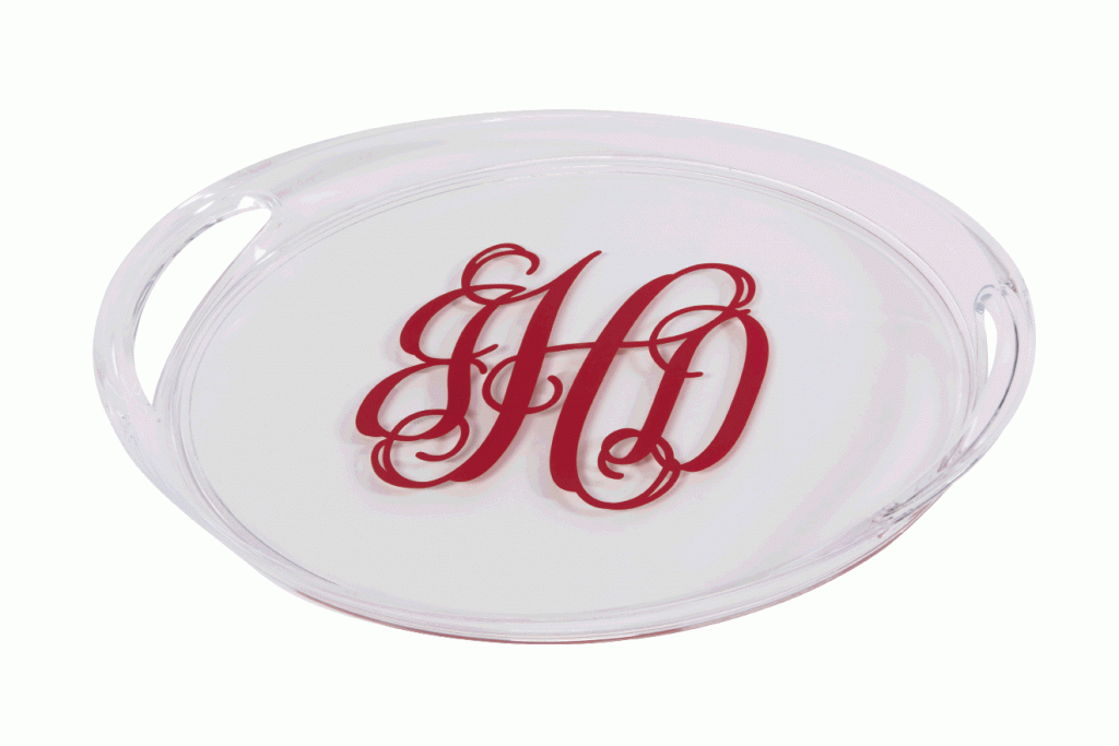 A fine gift and a wonderful way to serve your guests on a monogrammed tray. Pick your font and color.  $39. The RSVP Shoppe, 3324 U.S. 17 Business, Murrells Inlet.  (843) 299-1145