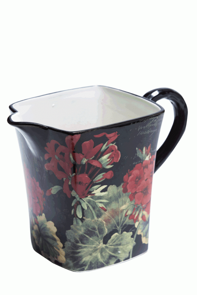 Hip to Be Square What&#039;s a summer without the annual geranium to brighten our gardens? Have it year-round with this Susan Winget pitcher. $46. Carolina Gourmet, 10880 Ocean Highway #7, Pawleys Island. (843) 237-1999