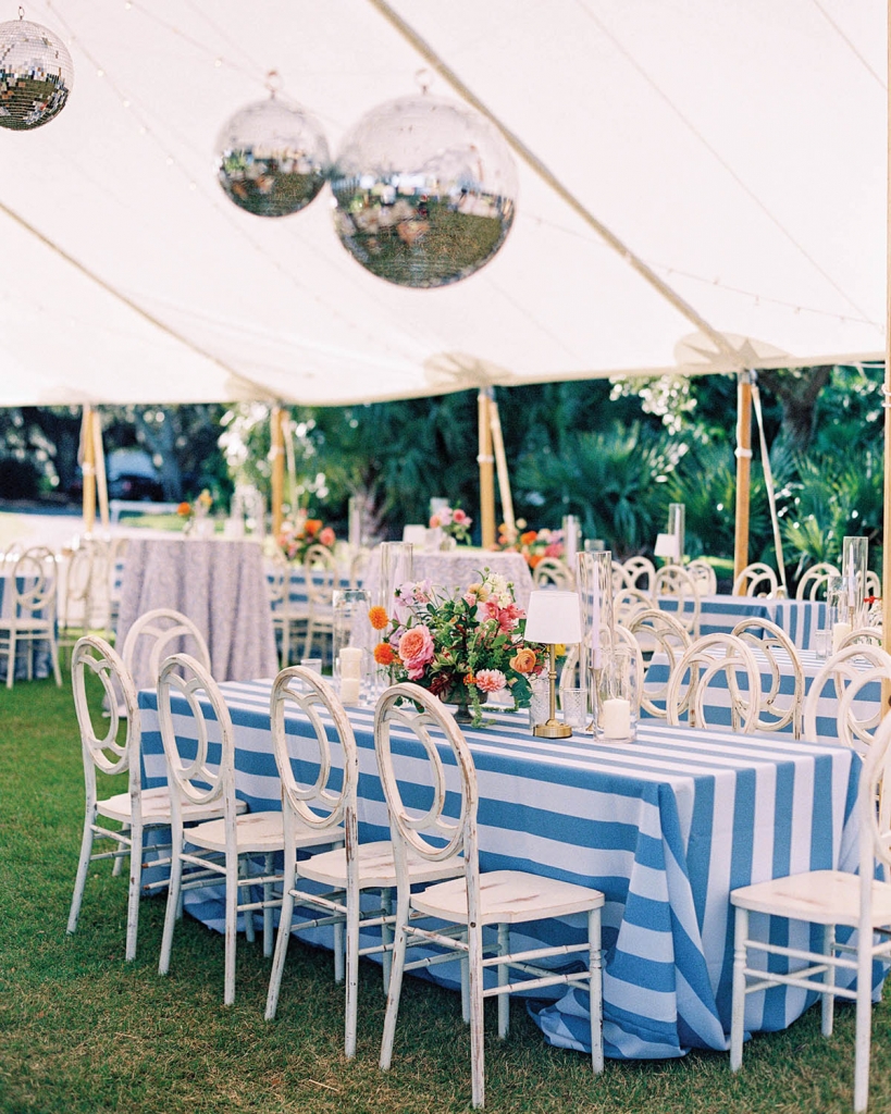 Light &amp; Bright:  Colorful florals mingled with bright disco ball decor to bring the best in celeb vibes.