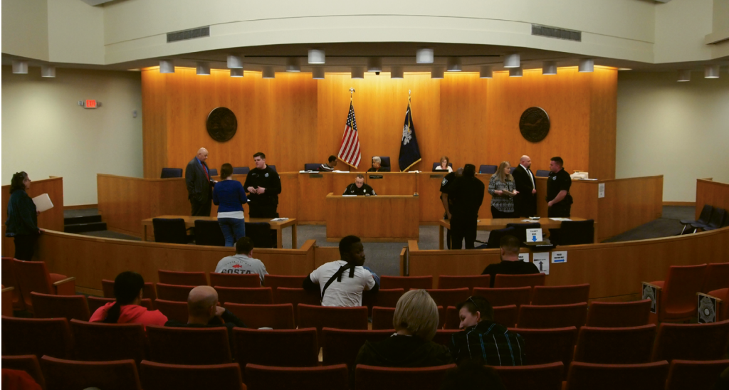 Night court is held in the main courtroom at the Ted Collins Law Enforcement Center, a room that does double-duty as Myrtle Beach City Council chamber.