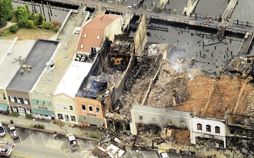 The 700 block of Front Street remains nearly unchanged one year after the devastating fire.