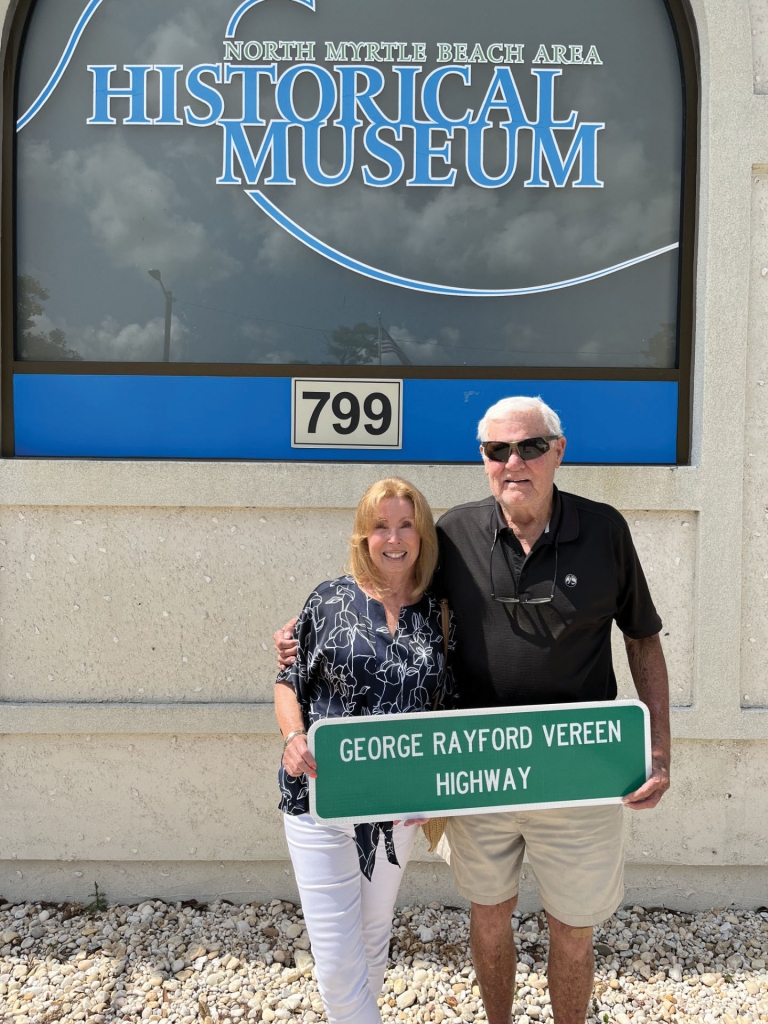 Vereen cousins  Alleen and George at the North Myrtle Beach History Museum with the highway dedication sign.