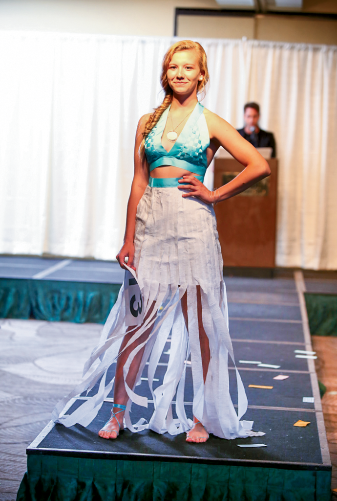 Most Wearable  Designer: Mary-Addison Davis  Sponsoring company: Wade Davis at State Farm  Model: Charley Trout  Description of outfit: The 14-year-old Davis used ribbon, crepe paper, wire and seashells in her design.
