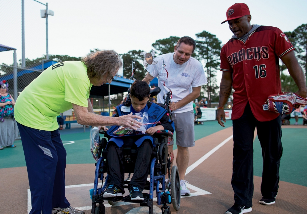 Howie Weinberg greets Miracle League players during a recent game in Myrtle Beach.