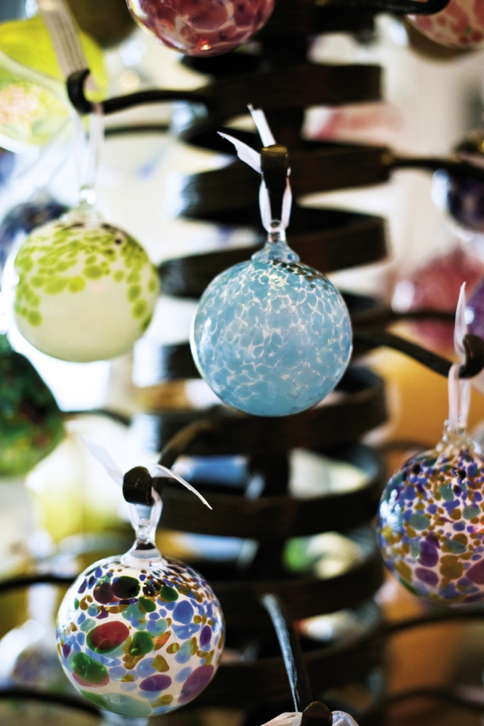 Hand-blown ornaments are for sale and are available for custom creation at workshops throughout the season.