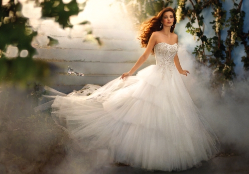 ALFRED ANGELO: Be a modern-day Cinderella in this form-fitting classic ball gown. Embellished with lace and beaded with crystals, rhinestones and metallic embroidery, the elongated bodice flows to the full tulle skirt. $1,599. STYLE 209. MAGNOLIA BRIDAL AND FORMAL WEAR, 318 MAIN ST., CONWAY, (843) 248-6777