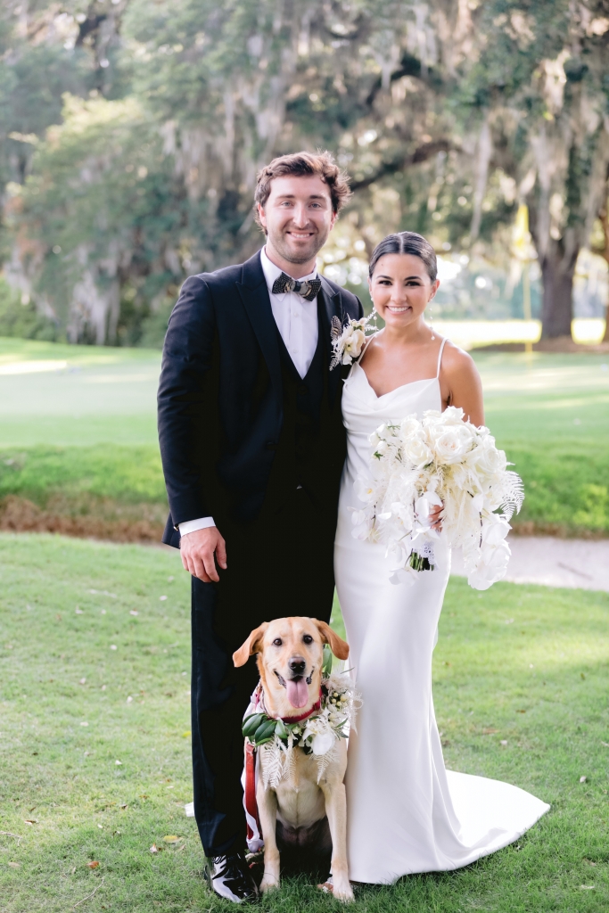 Simply Southern: The Bodges (and fur baby Maggie). Their Big Day embraced the naturally beautiful backdrop of Caledonia Golf and Fish Club in Pawleys Island.