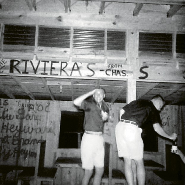 The Rivieras from Charleston often played at the pavilion and are shown above adding their name to a wall over the booths.