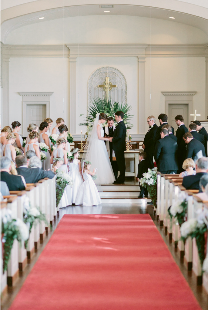 Something Old: Bride and groom said “I do” and exchanged custom-designed rings in the sanctuary of First Presbyterian Church in Myrtle Beach, the church of their childhoods.